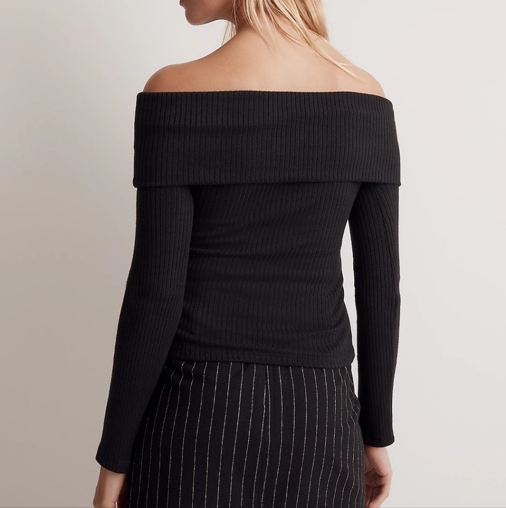 Madewell Off-Shoulder Long-Sleeve Top in True Black‎ size XXS NWT NO498 - Picture 4 of 12